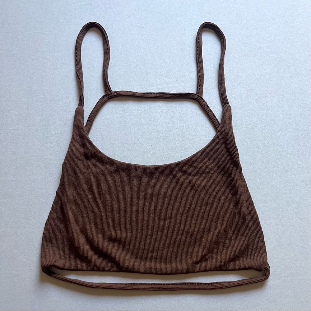 JOAH BROWN brown knit backless cropped tank top
